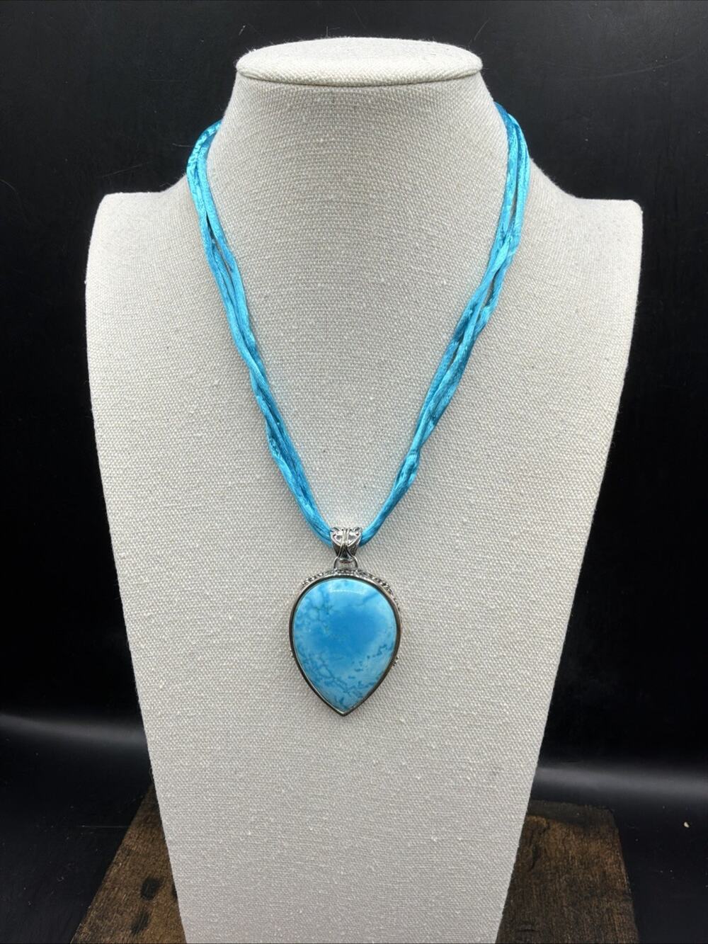Barse Calypso Pendant Necklace - Blue Howlite- Silk Strand-Silver- NWT